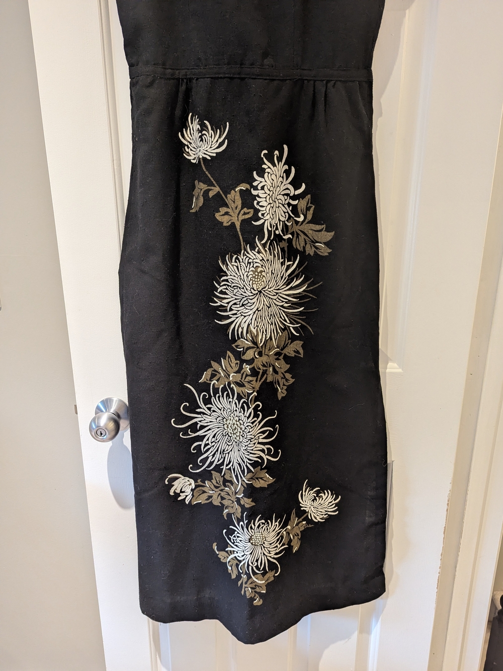 Vintage 90s Dark Romance Japanese Floral Hand Beaded Black linen Midi Dress S/M - Picture 4 of 16